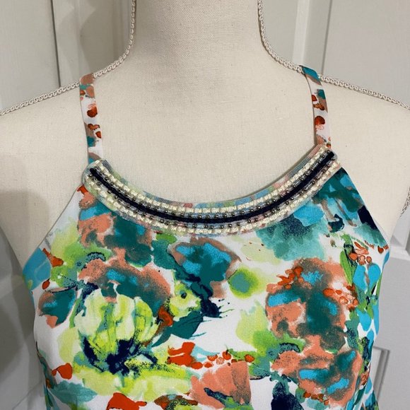 S IZ Byer Floral Summer Top w Beaded Neckline and Double Ruffle Bodice - Picture 2 of 8